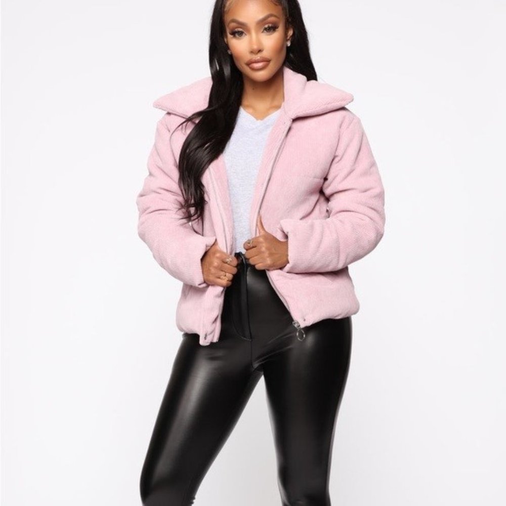 Fashion Nova Jaiden Pink Corduroy Puffer Jacket